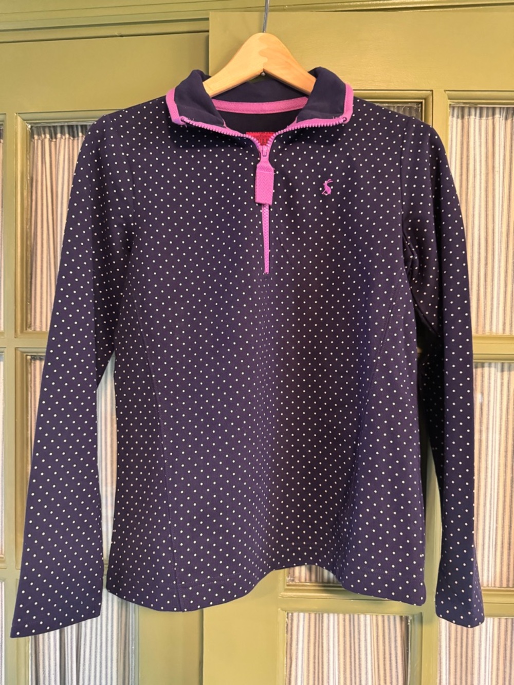 Joules Navy Polka Dot Half-Zip Pullover with Lavendar Trim